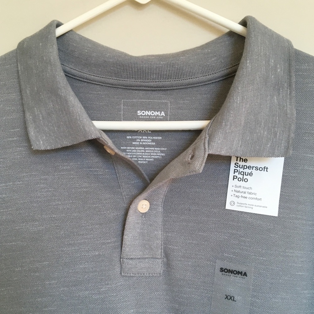 NWT Sonoma Supersoft Pique Polo / XXL Koala Grey Button Polo Shirt - Picture 3 of 8
